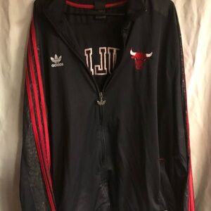 Adidas Black and Red Windbreaker with Bulls Logo
